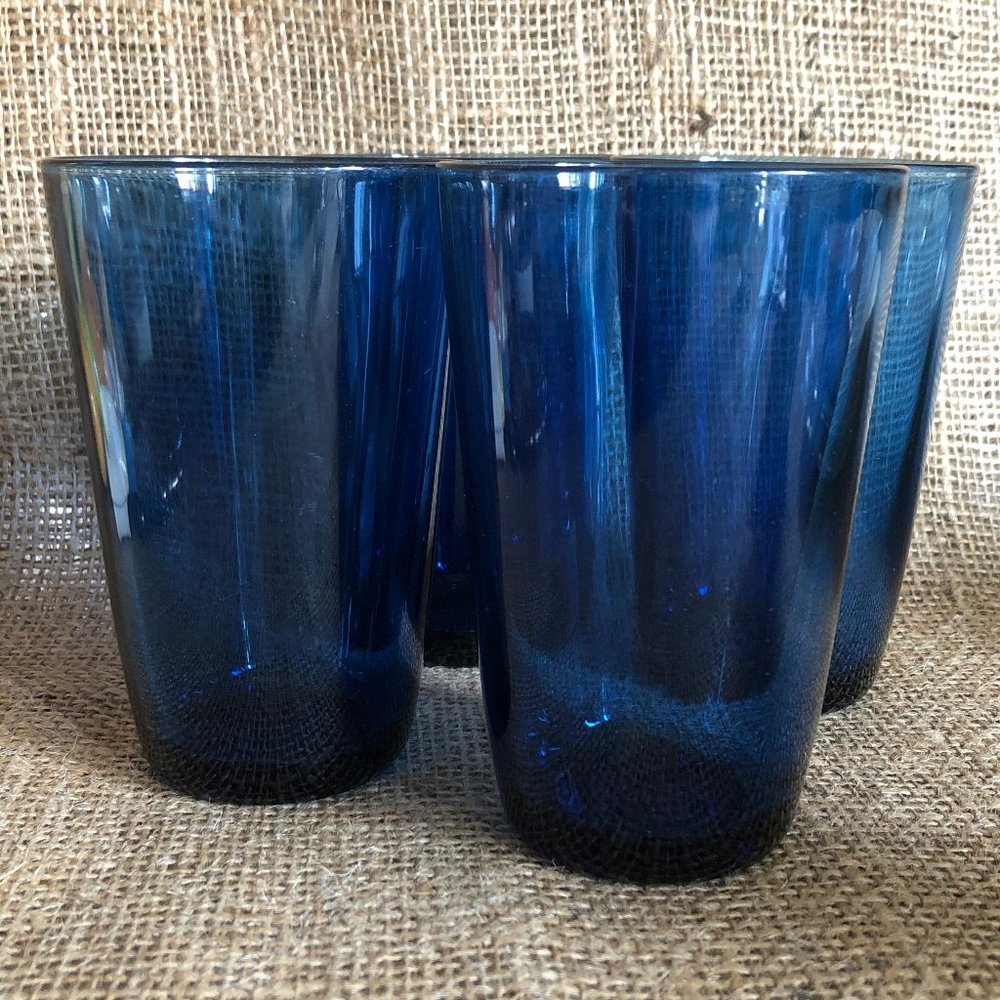 Cobalt Blue Drinking Glasses Set of 4 Vintage